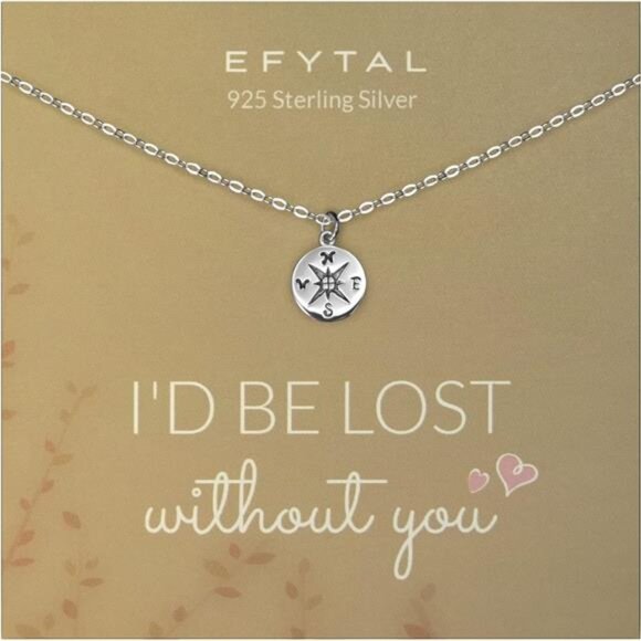 Sterling Silver or 14K Gold Plated Compass Necklace for Girlfriend|Women|Wife - Picture 1 of 7